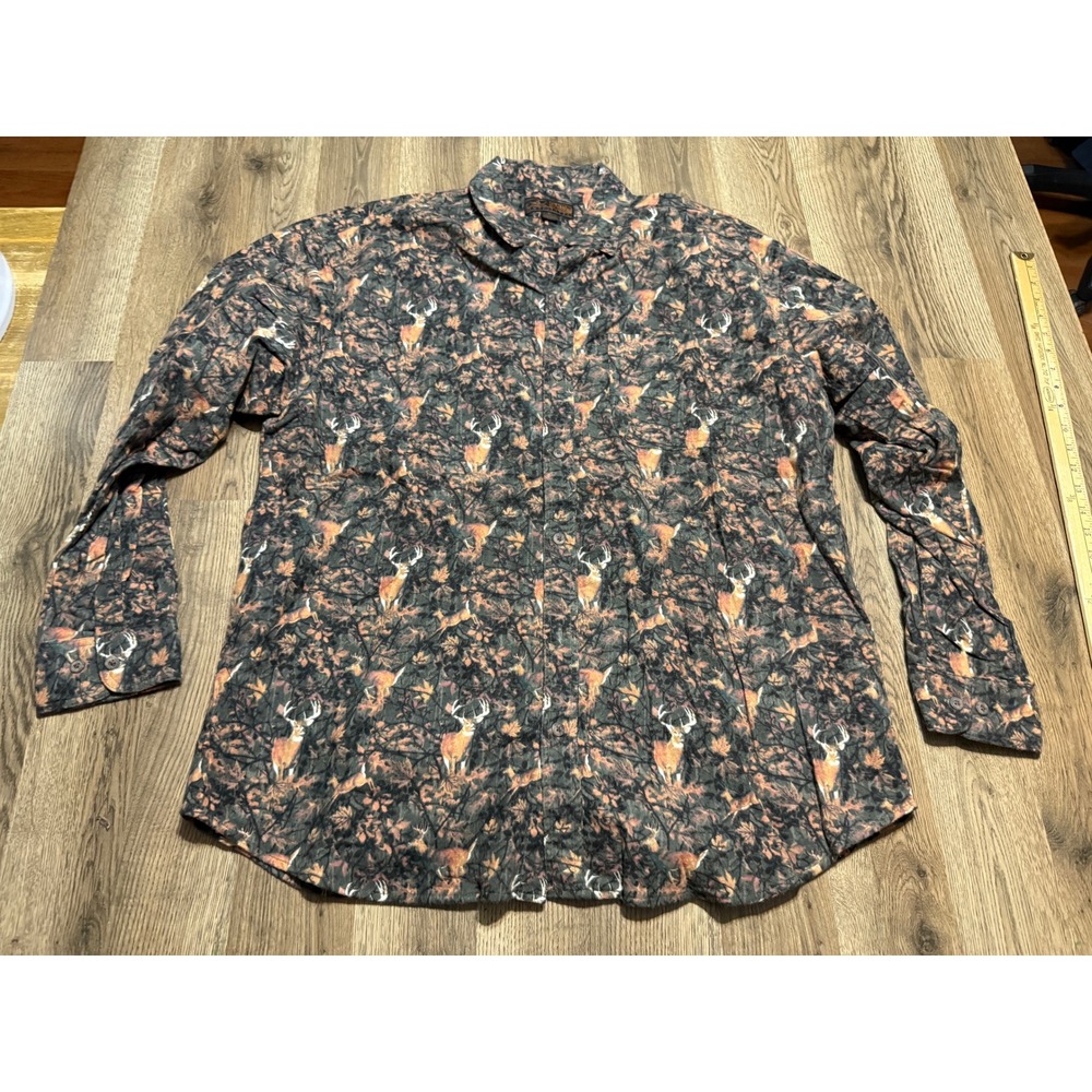 Canyon Guide Outfitters Shirt Men Size XL Green Flannel Deer Buck Camo Hunting